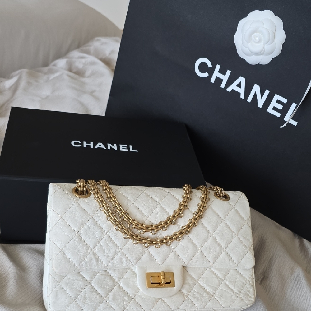 AUTHENTIC Chanel Reissue 227 Double Flap Shoulder Bag with Gold Chain